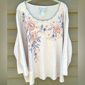 VTG Alfred Dunner 3X floral popover blouse beaded floral embroidered print top